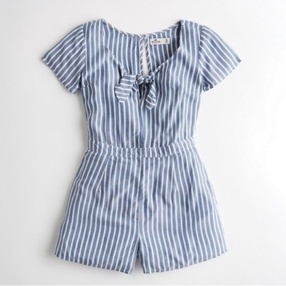 Hollister blue and white striped romper size S